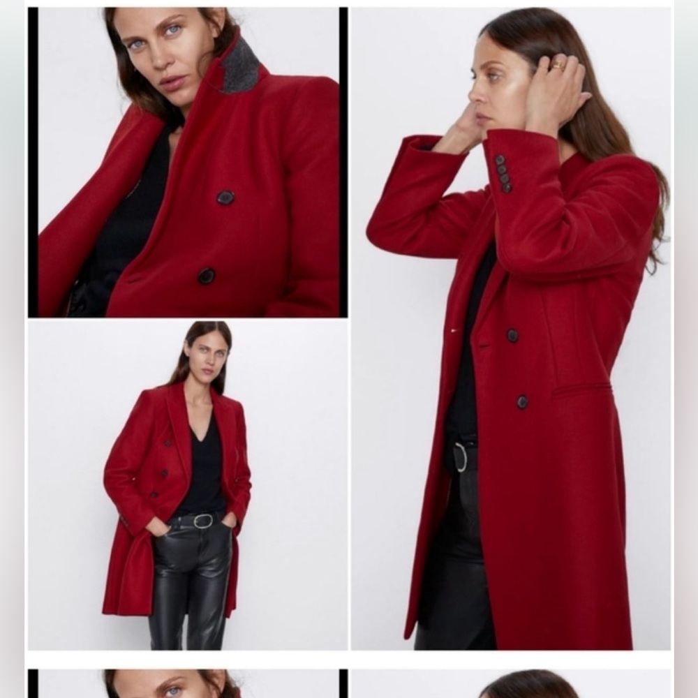 Zara Tailored Double Breasted Red Burgundy Coat size XS